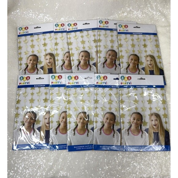 321 Party Gold Star Wall Backdrop 4ft x 5ft Photo Booth Decor Set If 10 Packs - Picture 1 of 5